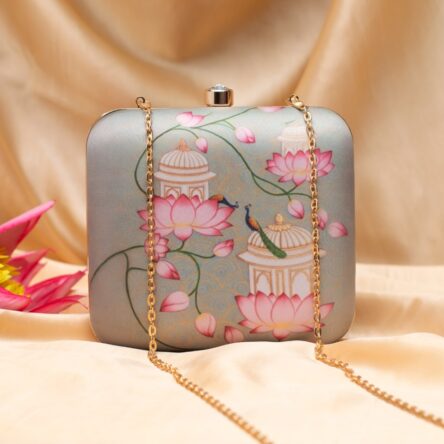 Beautiful artistic pastel lotus clutch handbag for women
