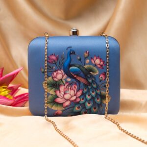 Beautiful artistic Peacock print clutch handbag for women
