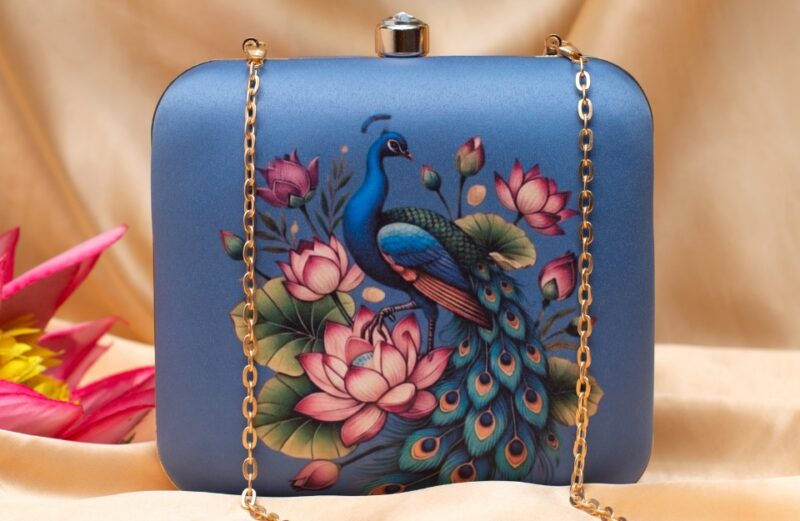 Beautiful artistic Peacock print clutch handbag for women