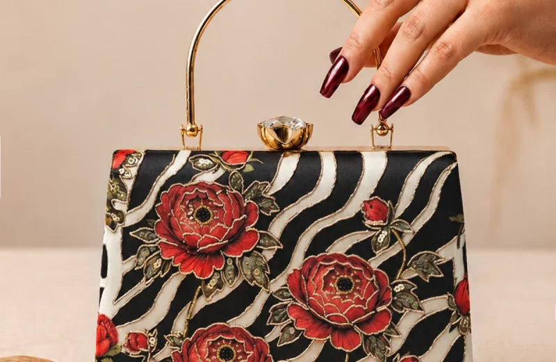 Floral Black & white Zebra print ladies clutch by The ShowSha