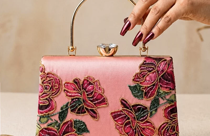 Pink floral ladies clutch – by The ShowSha